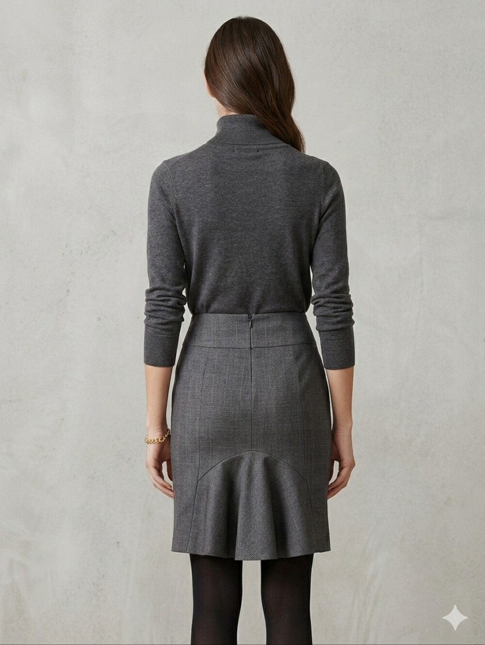 RW&CO Gray Plaid Office Pencil Skirt With Flounce Back Detail